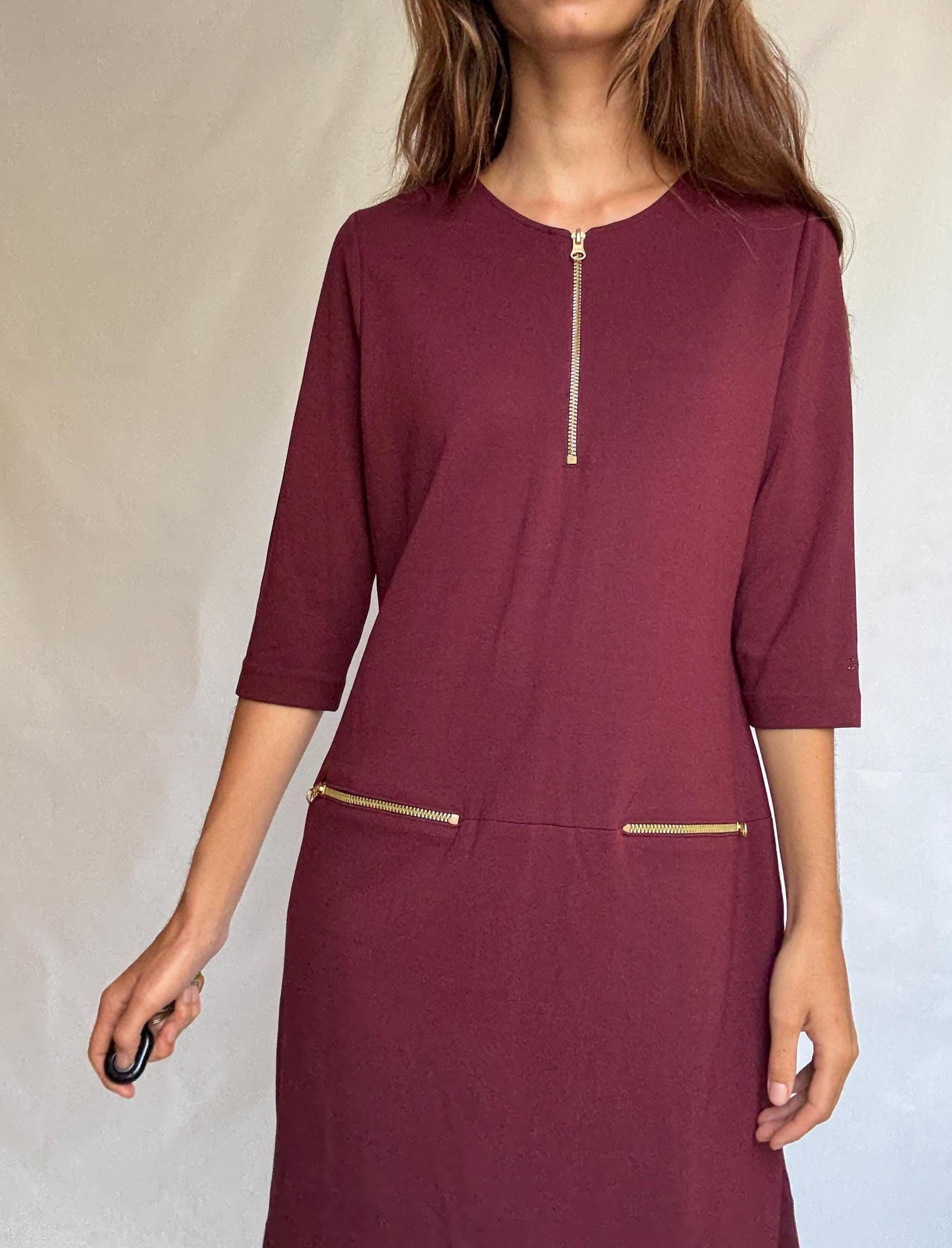NWT Escola Burgundy Zipper Dress – Made in Spain, Size DE 46 - XXL - 3XL