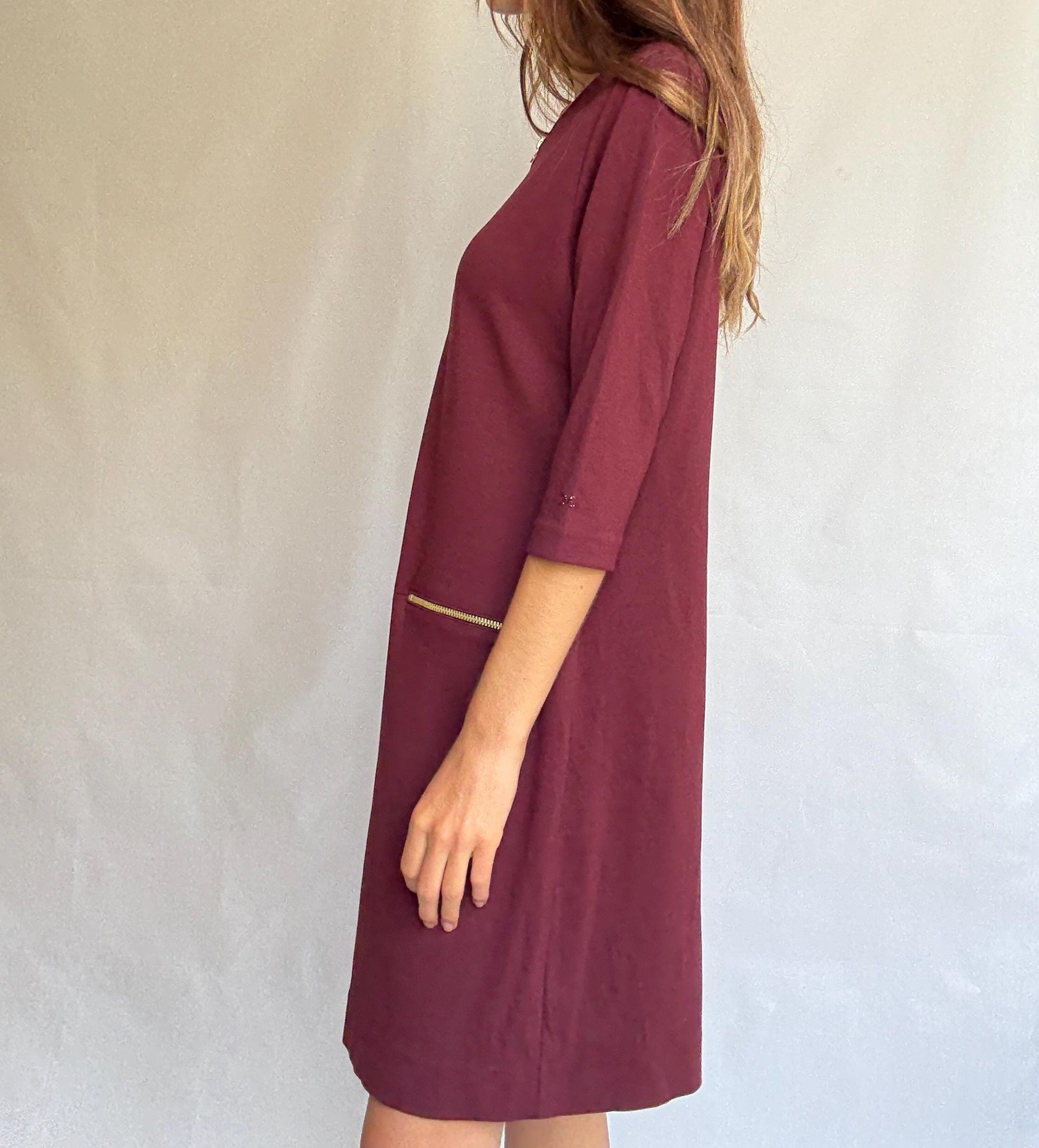 NWT Escola Burgundy Zipper Dress – Made in Spain, Size DE 46 - XXL - 3XL