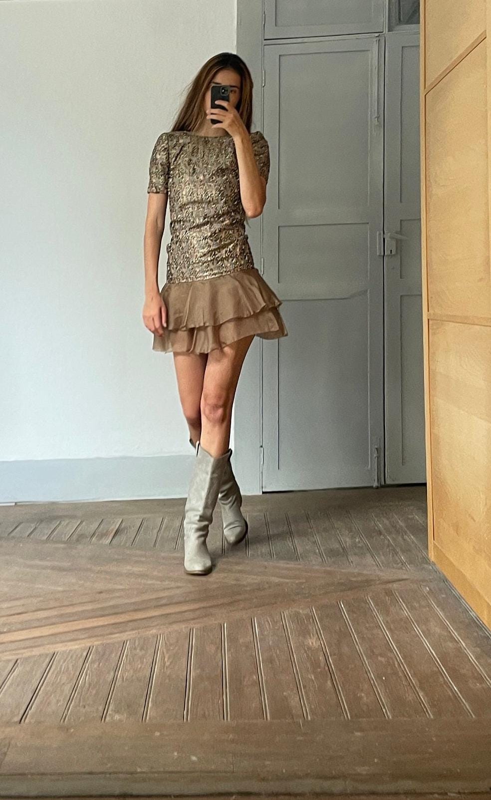 Vintage embellished dress, Antique metallic brocade ceremonial garment