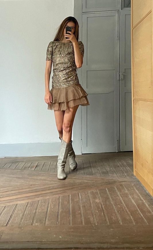 Vintage embellished dress, Antique metallic brocade ceremonial garment