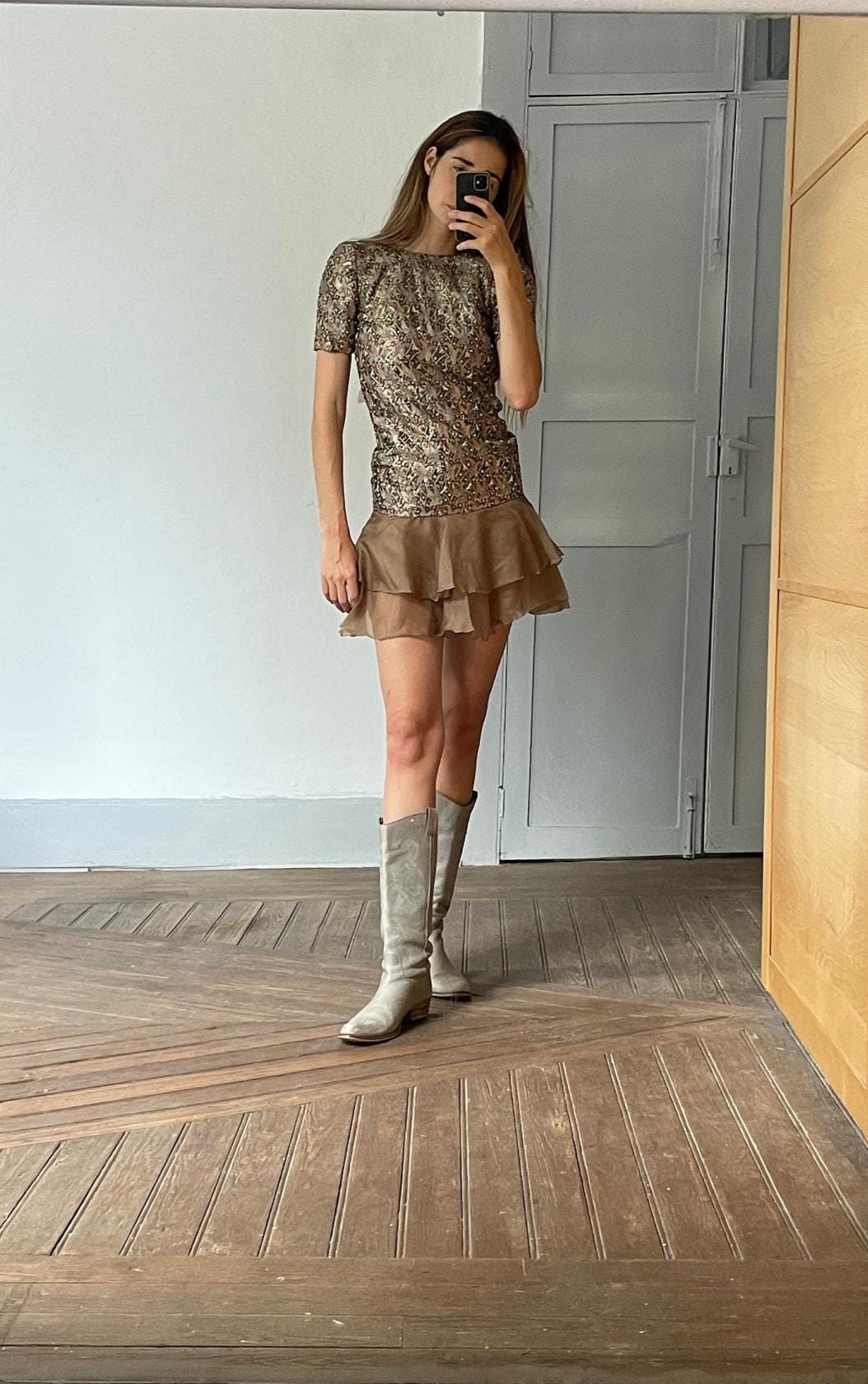 Vintage embellished dress, Antique metallic brocade ceremonial garment