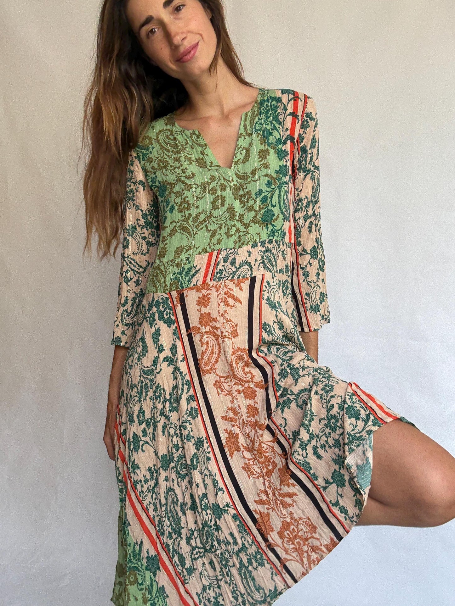 Boho Desigual Long Dress with Metallic Thread – Perfect colourful long summer dress,
