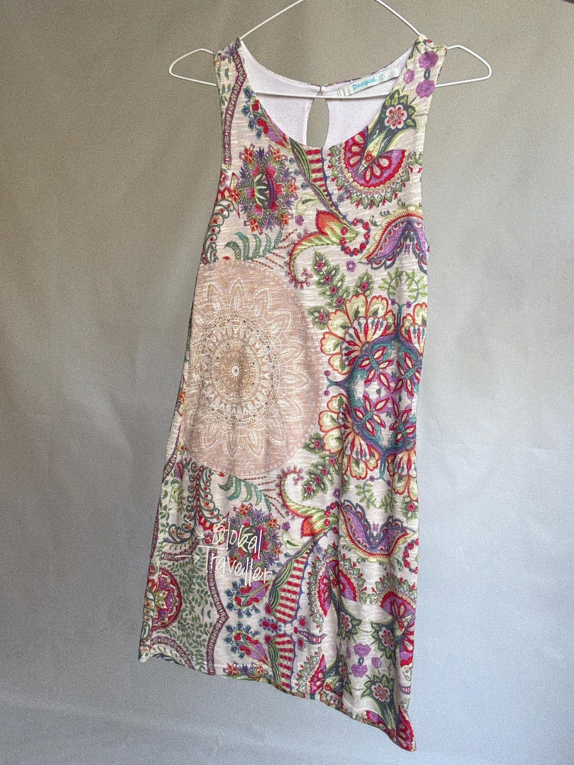 Desigual Sleeveless Mini Dress – Size S – “Global Traveller” Print