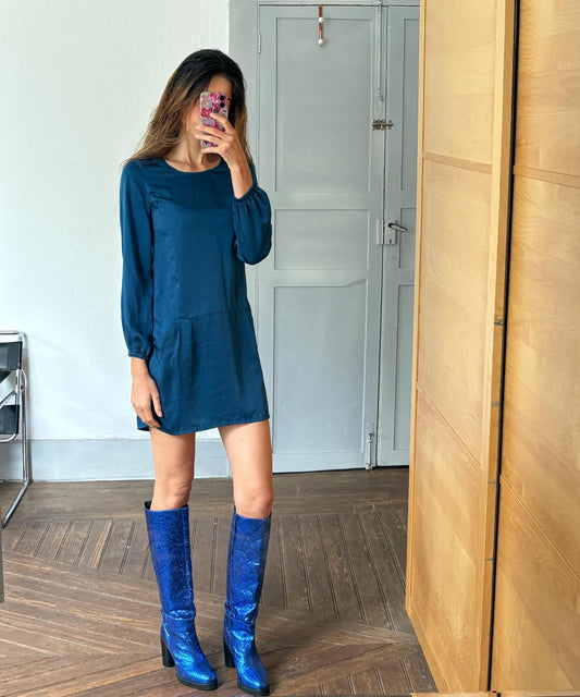 Vintage navy blue shirt dress, Luxe mini dress, size XL