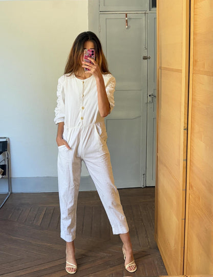 Vintage White Puff Sleeve Jumpsuit — additional view 7