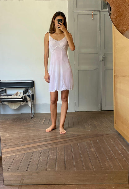 Vintage white and pink floral night dress, Sexy sheer nightie,