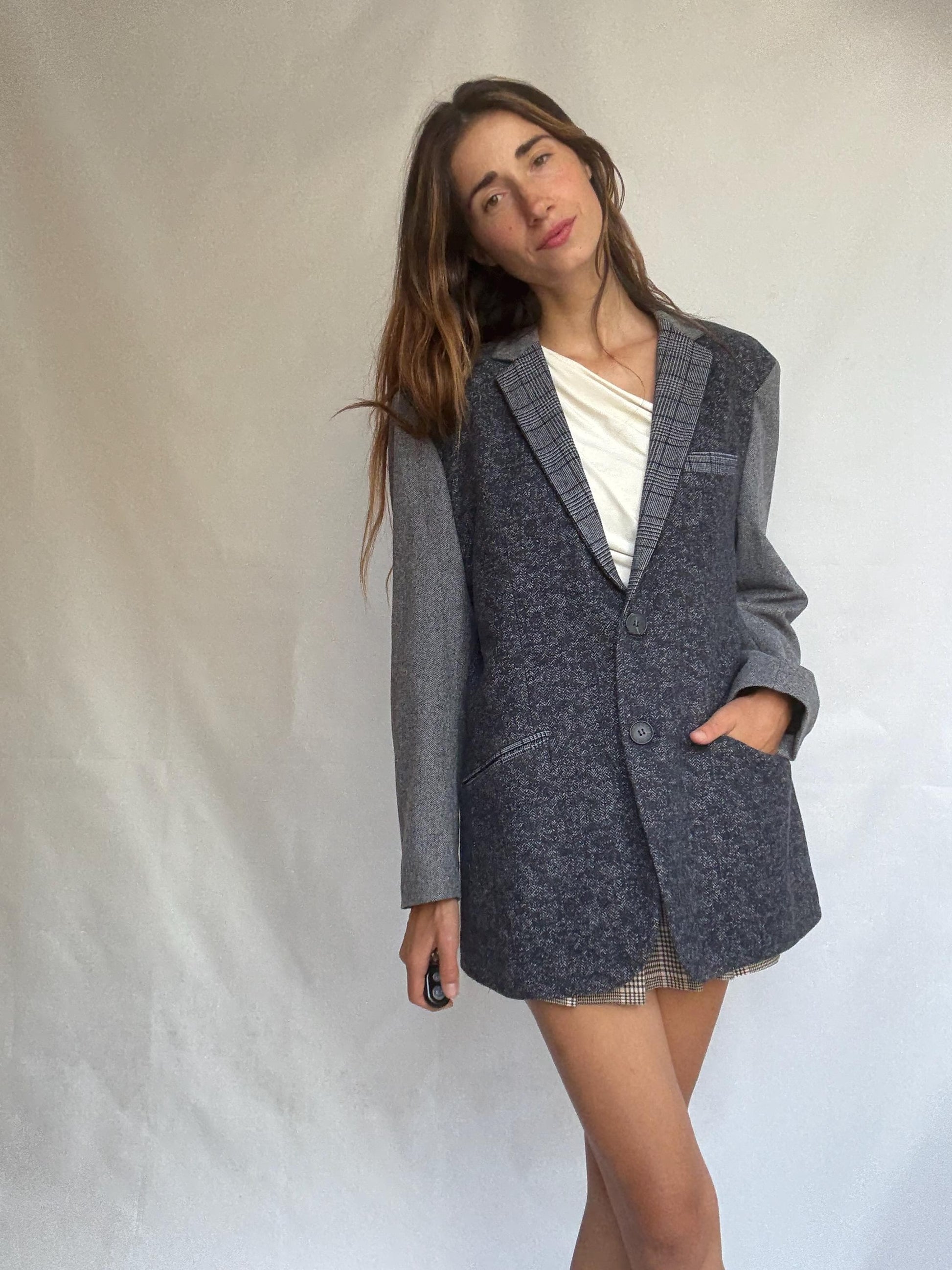 Vintage Desigual Oversized Blazer – Wool Cotton Mix, Size 54 Mens, Unisex Fit, Model-Off-Duty Look