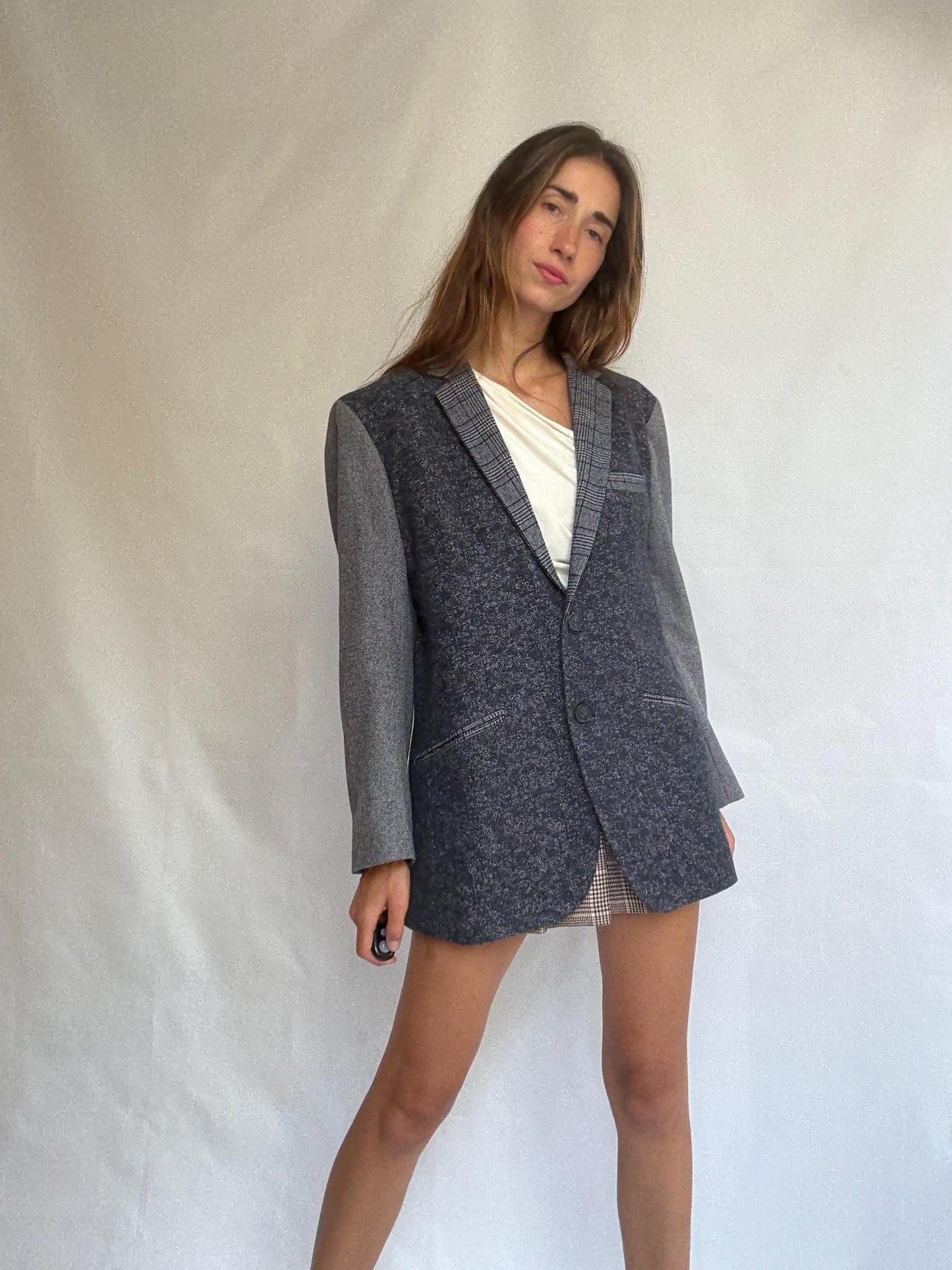 Vintage Desigual Oversized Blazer – Wool Cotton Mix, Size 54 Mens, Unisex Fit, Model-Off-Duty Look