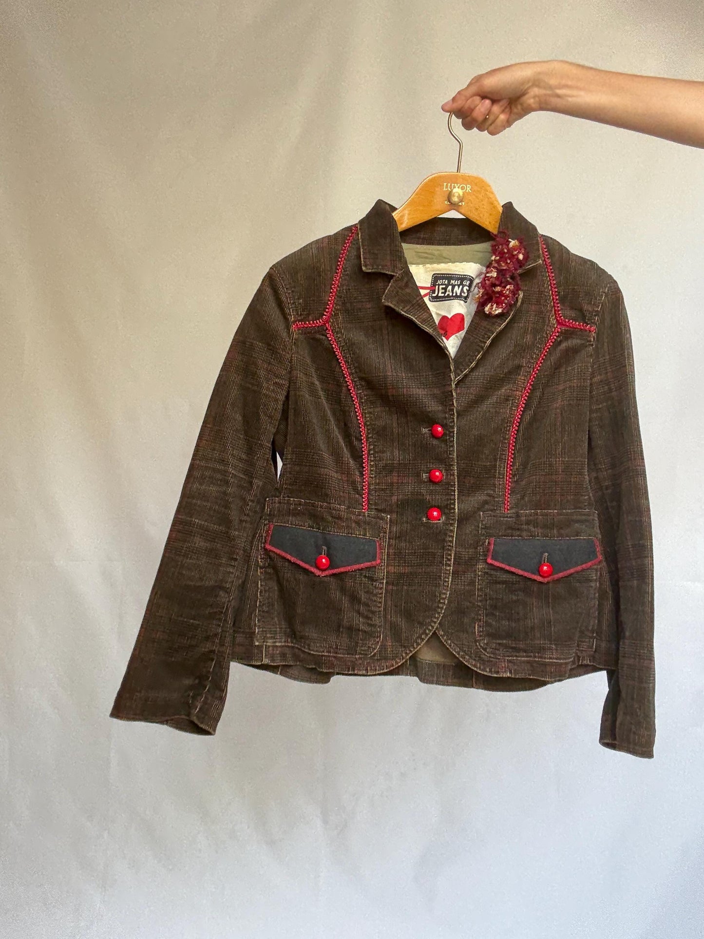 Vintage Corduroy Blazer with Red Details – Jota Mas Ge Jeans – Size EU 46 / US 14
