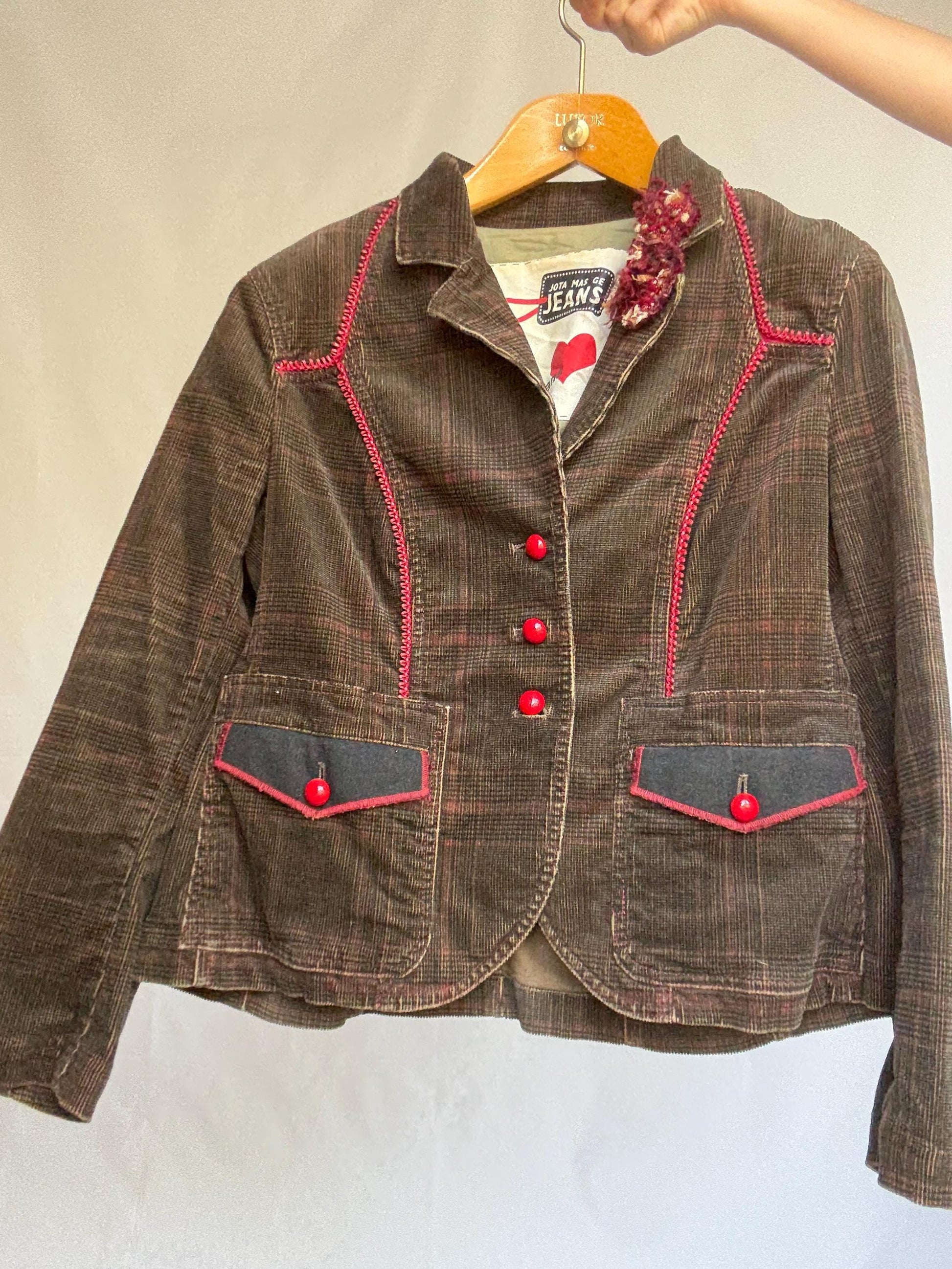 Vintage Corduroy Blazer with Red Details – Jota Mas Ge Jeans – Size EU 46 / US 14