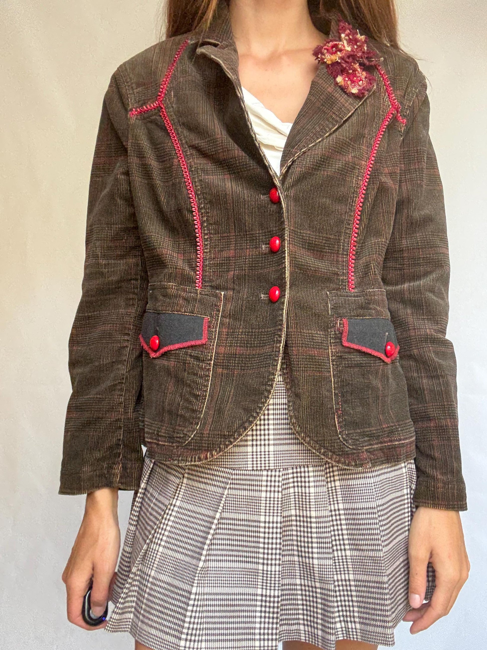 Vintage Corduroy Blazer with Red Details – Jota Mas Ge Jeans – Size EU 46 / US 14