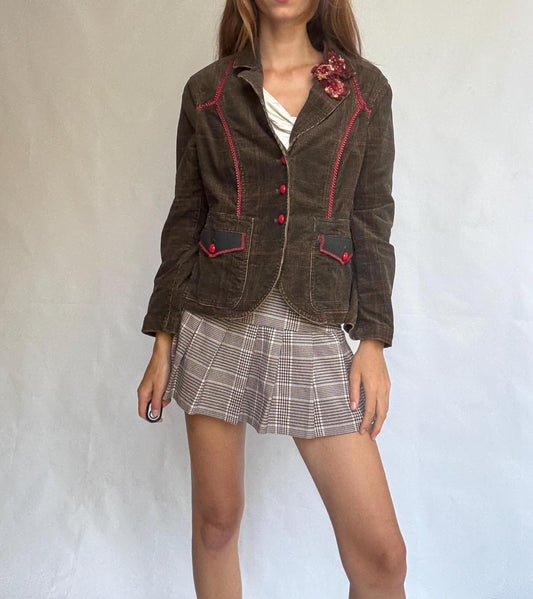 Vintage Corduroy Blazer with Red Details – Jota Mas Ge Jeans – Size EU 46 / US 14