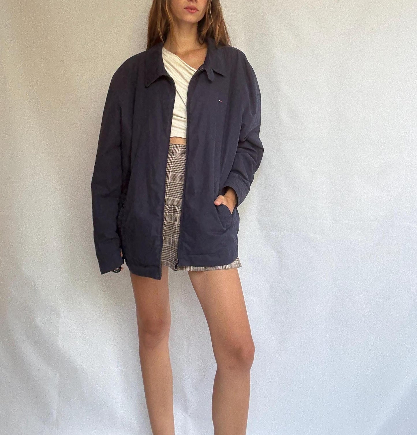 Vintage Navy Blue Tommy Hilfiger Padded Jacket — back view