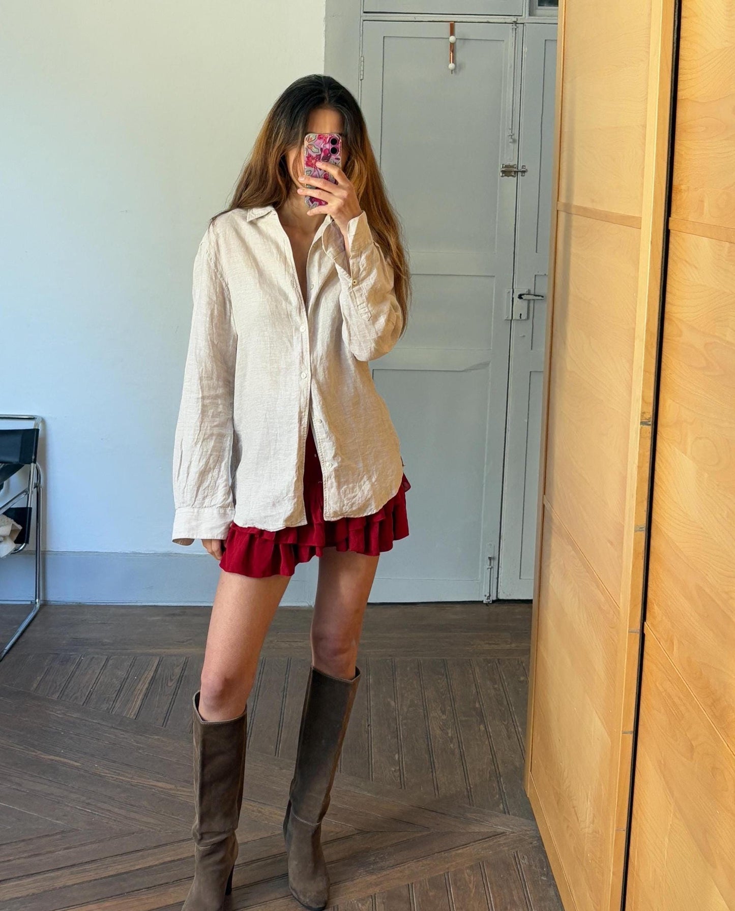 Vintage sand linen blouse, Earthy short sleeve shirt, Summer light beige Men's oxford, Oat coloured boxy fit classic formal shirt