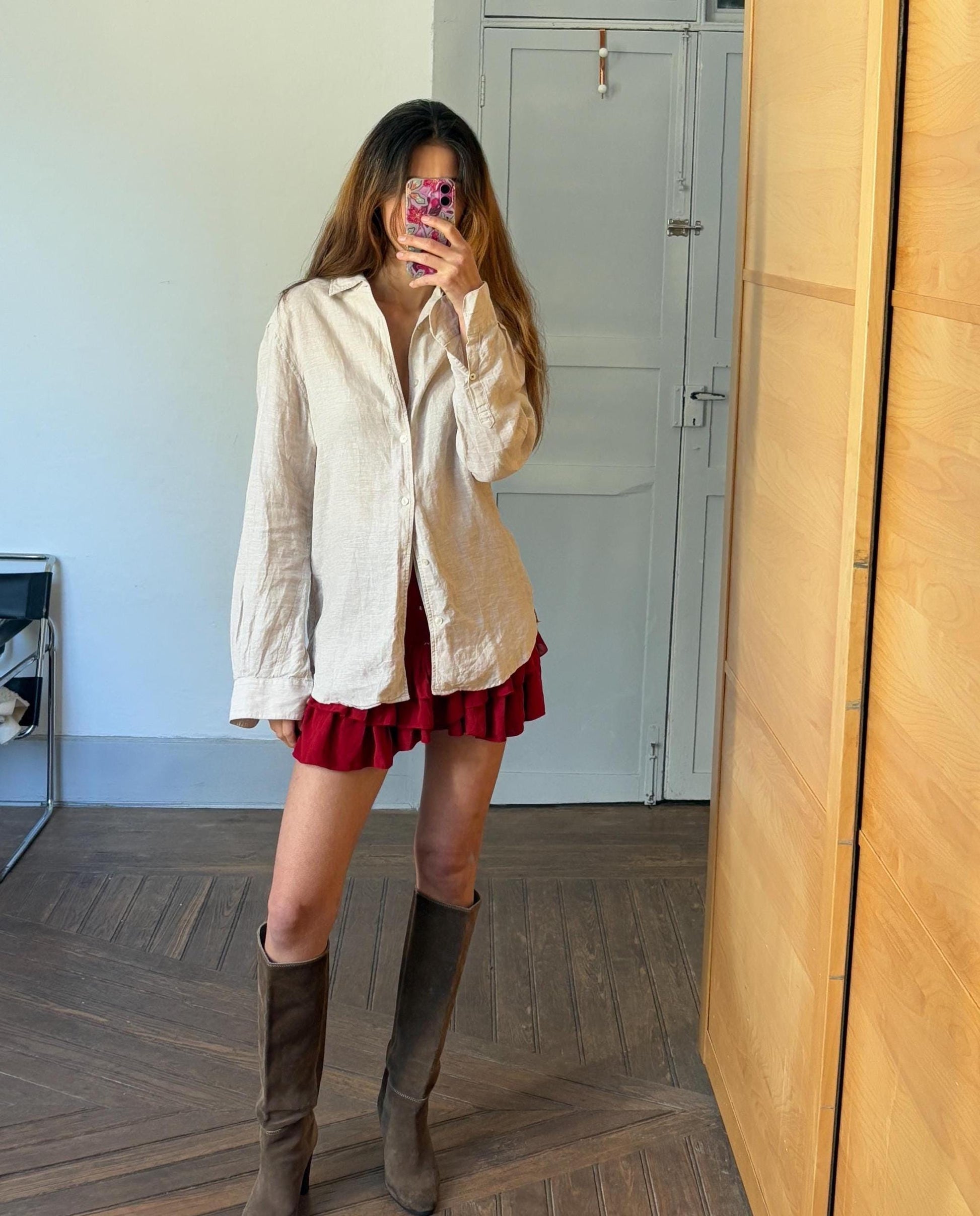 Vintage sand linen blouse, Earthy short sleeve shirt, Summer light beige Men's oxford, Oat coloured boxy fit classic formal shirt