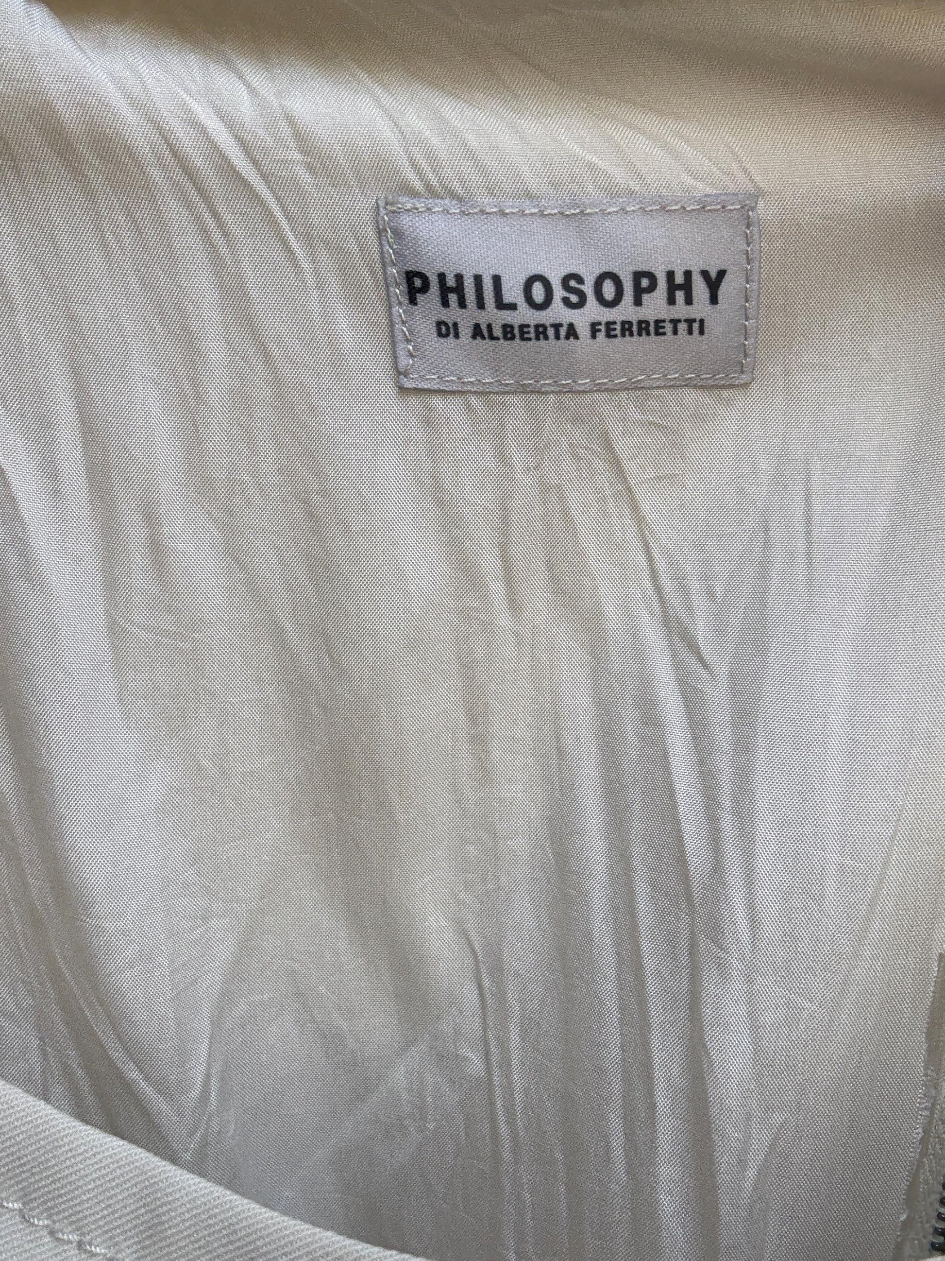 Luxury Designer Alberta Ferretti Cream Dress – Philosophy Line – Elegant white and black Minimalist Midi with Pockets – Size M