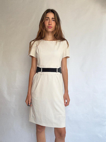 Alberta Ferretti Cream Minimalist Midi Dress — detail