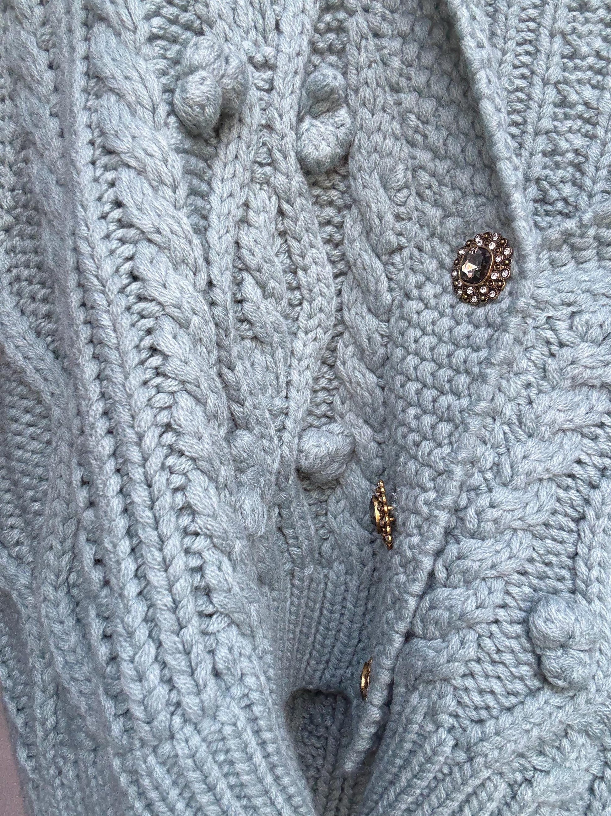 Soft knit cable vest with buttons, cropped cap sleeve sweater top, pale blue preppy core layering piece