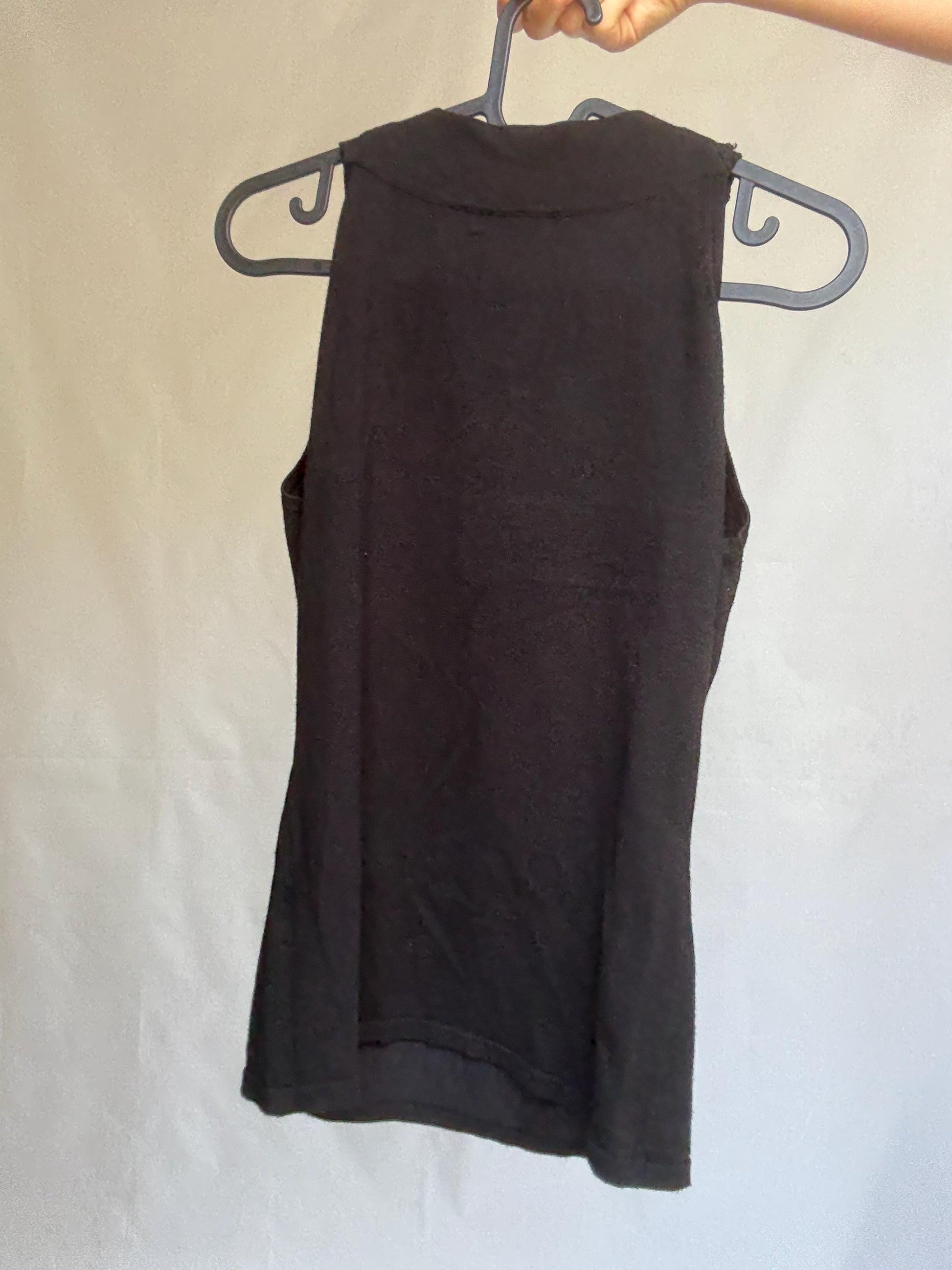 Leo Guy black sleeveless top with statement beaded neckline, elegant fitted blouse, size M/L, floral embroidery detail