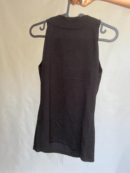 Leo Guy Black Beaded Top, Floral Embroidered Sleeveless Blouse