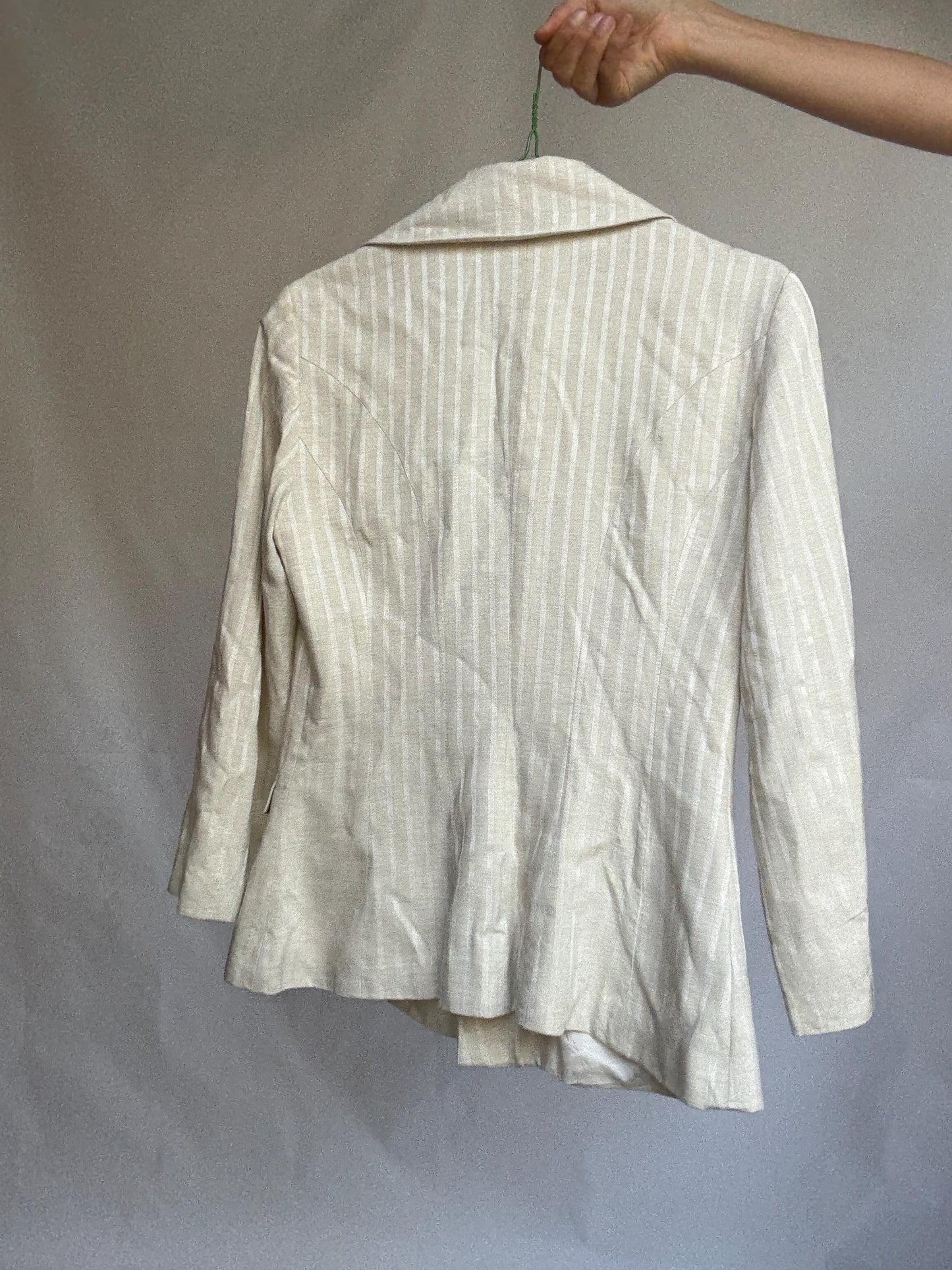 Chic ivory striped blazer with double-breasted buttons, tailored neutral jacket with light structure