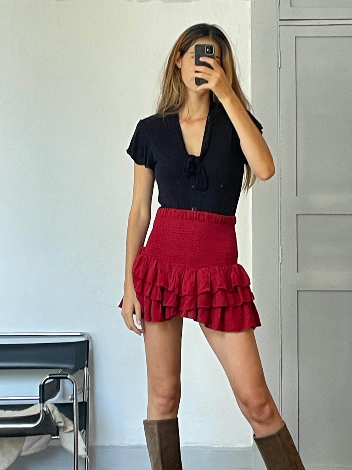 Sisley super soft black bow t-shirt. Black elegant tee.