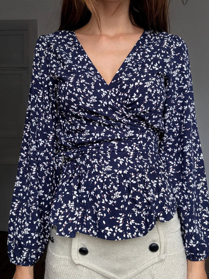 Navy Floral Wrap Blouse — additional view 5