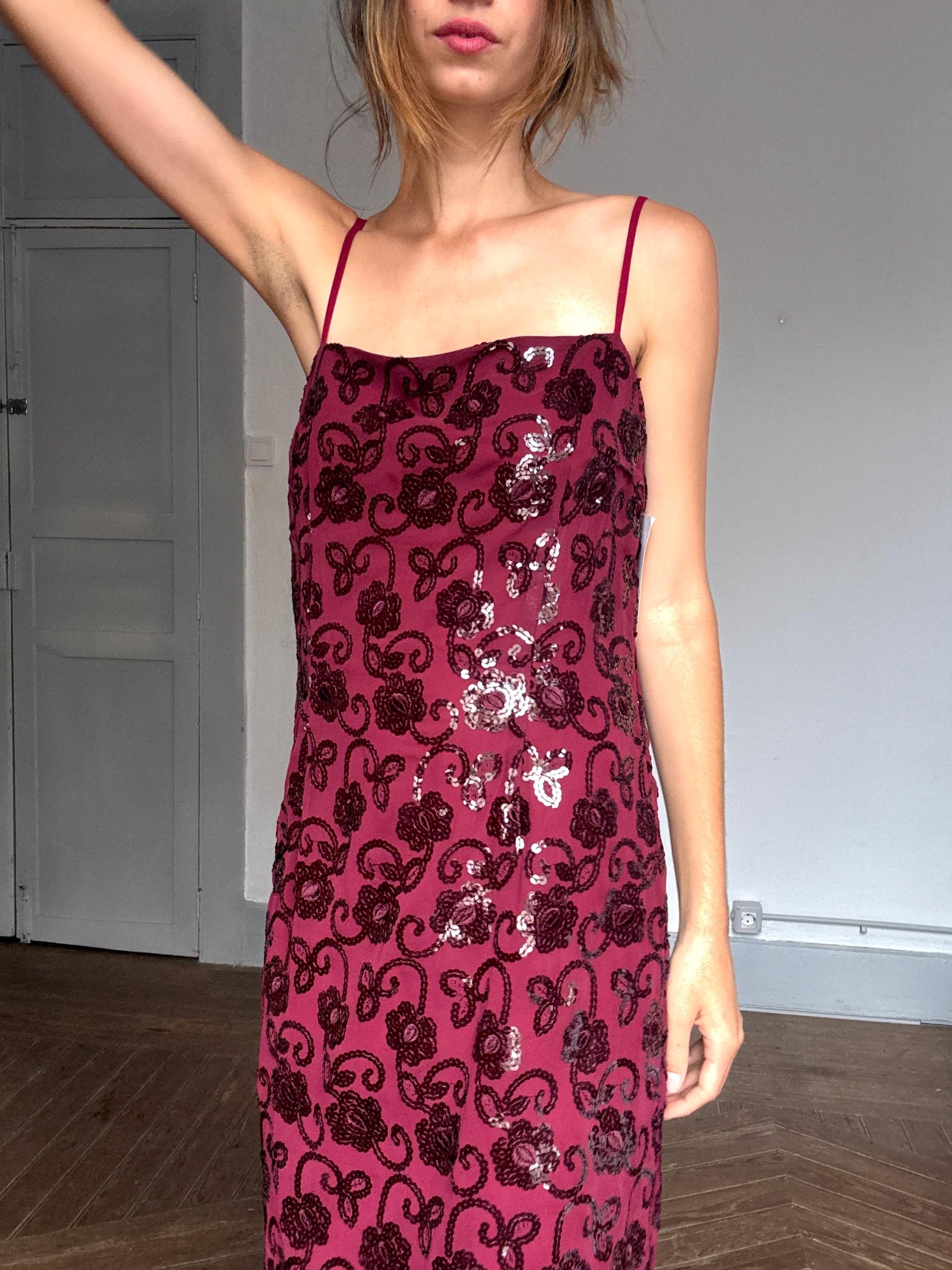 Vintage Burgundy Sequin Slip Dress – Tapioca by José Pedro Zotano | NWT