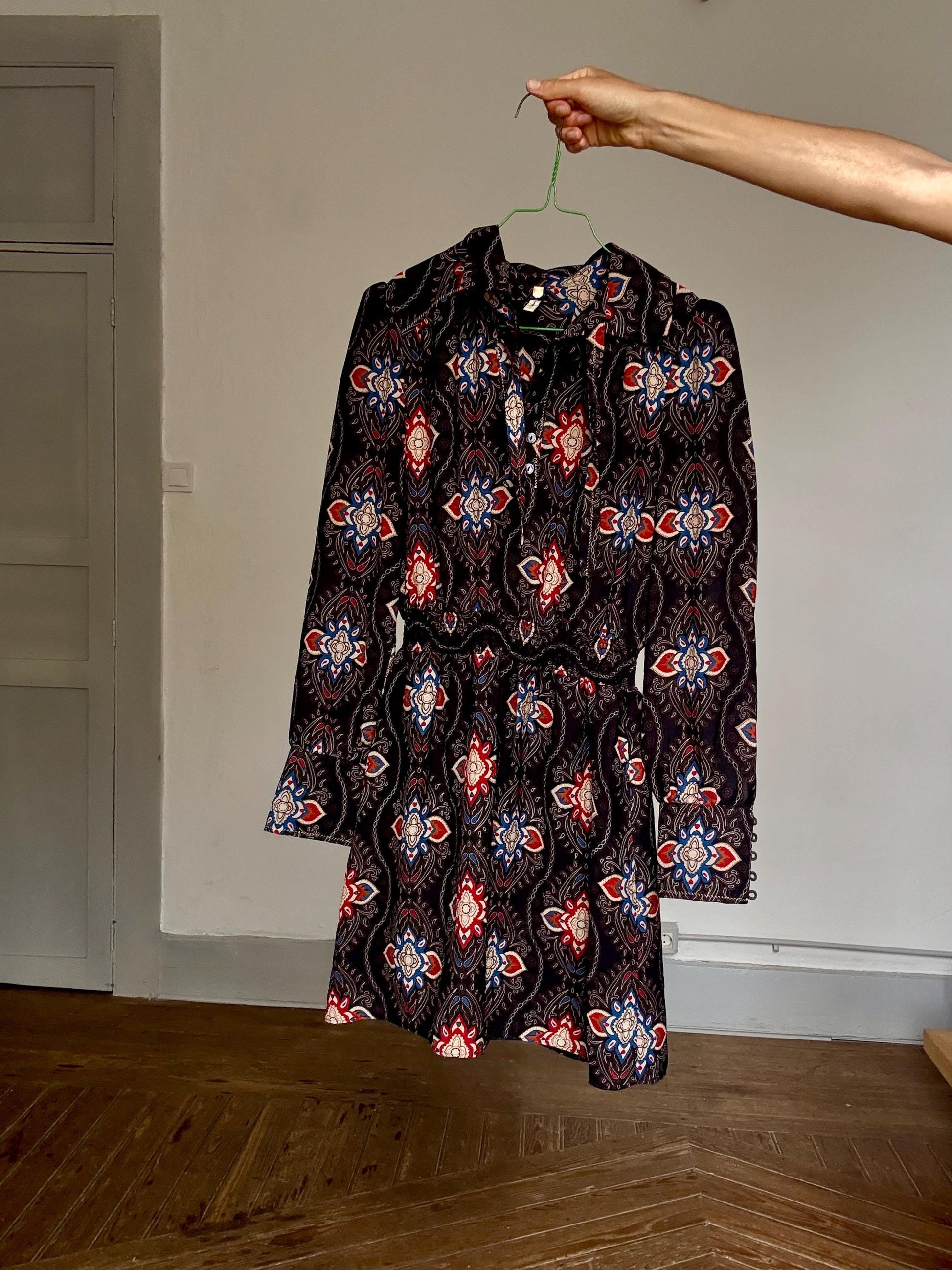 Pepe Jeans Boho Mini Dress – Long Sleeve Festival Dress – Vintage Y2K Indie Style – Size S