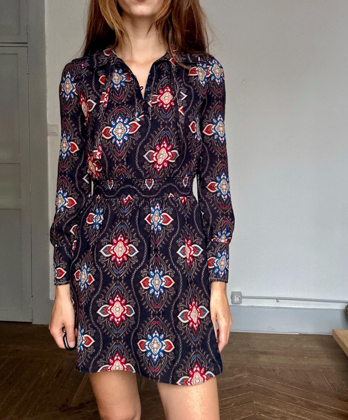 Boho Mini Dress In Vintage Y2K Style — back view