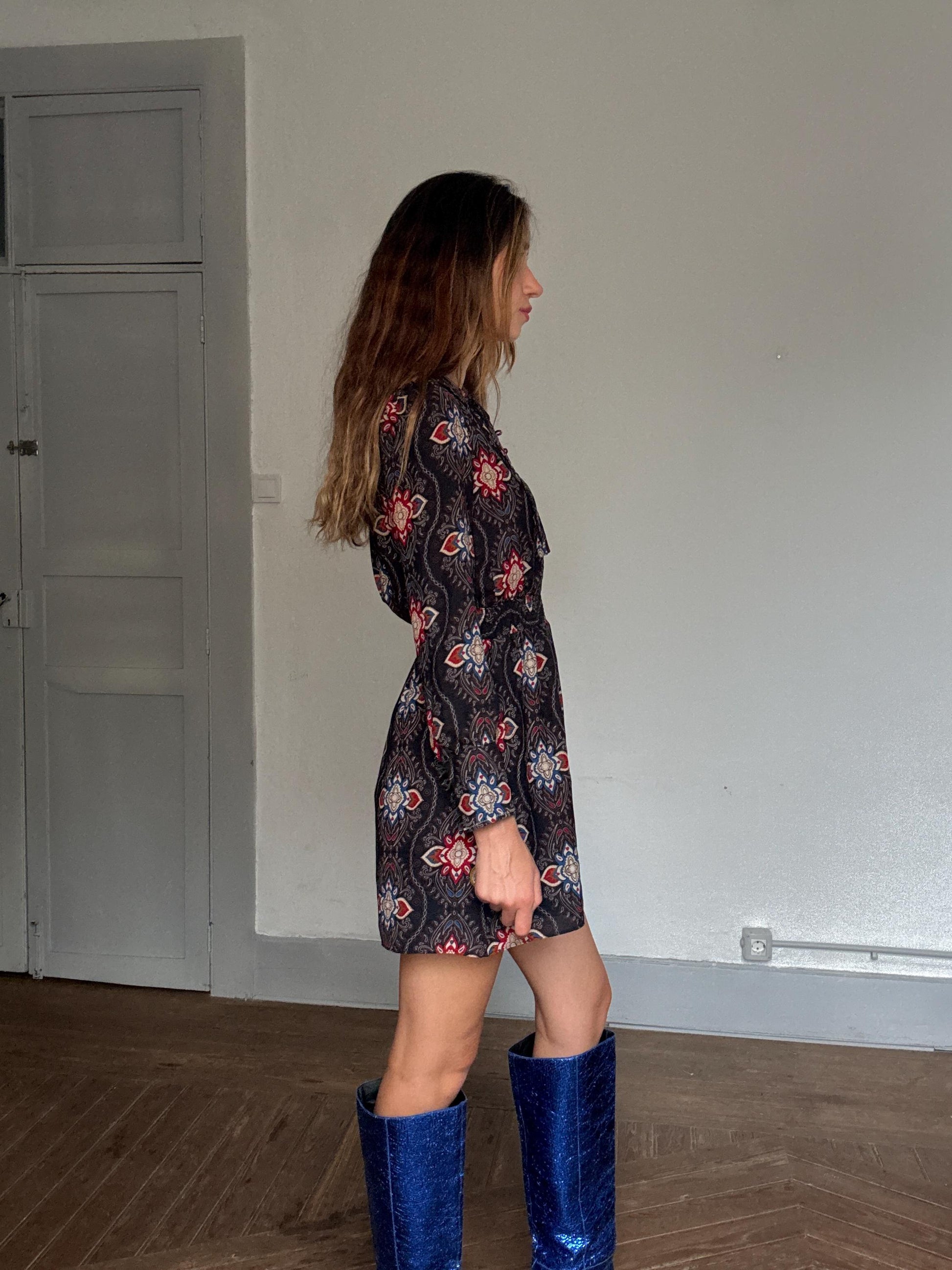 Pepe Jeans Boho Mini Dress – Long Sleeve Festival Dress – Vintage Y2K Indie Style – Size S