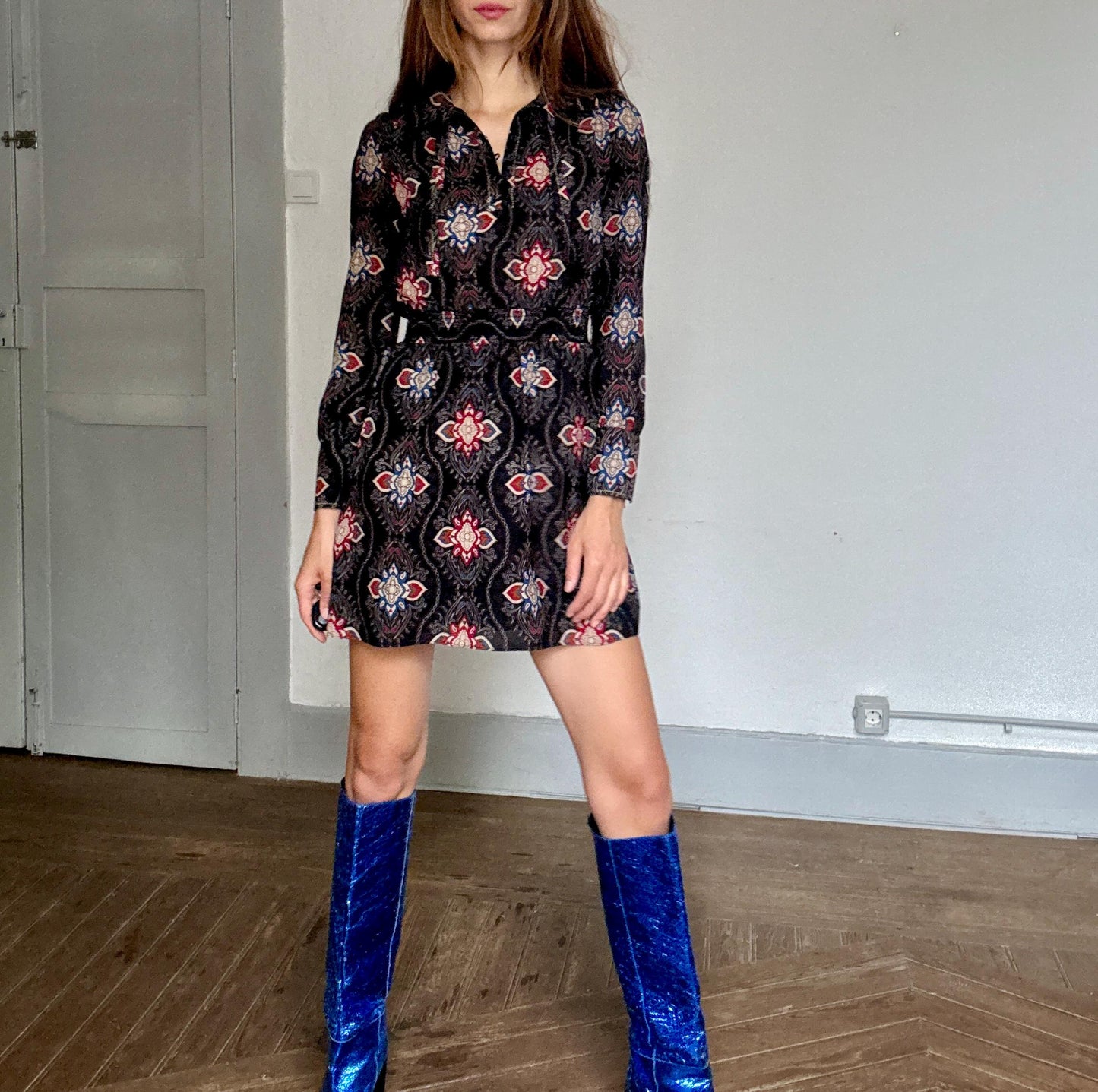 Pepe Jeans Boho Mini Dress – Long Sleeve Festival Dress – Vintage Y2K Indie Style – Size S