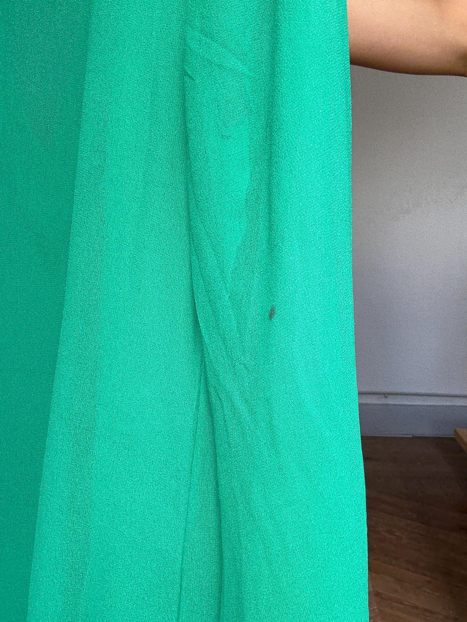 Vintage green sheer tunic dress with deep V neckline – beaded gemstone trim, flowy silhouette, KLUMI, M/L fit, glam beach cover-up
