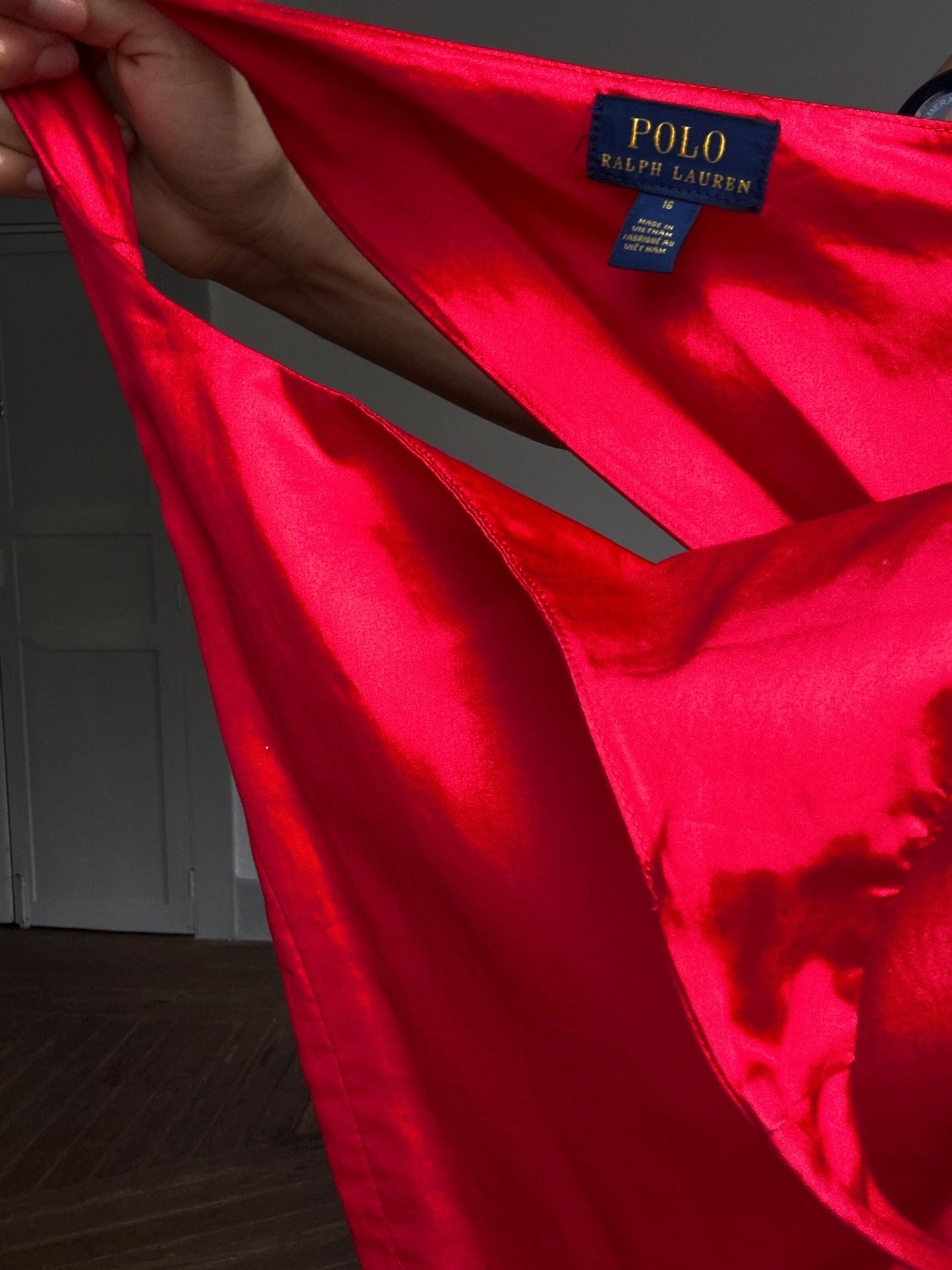 Polo Ralph Lauren red fit & flare dress – US 16, criss-cross back, sleeveless, 100% cotton, bold open-back mini