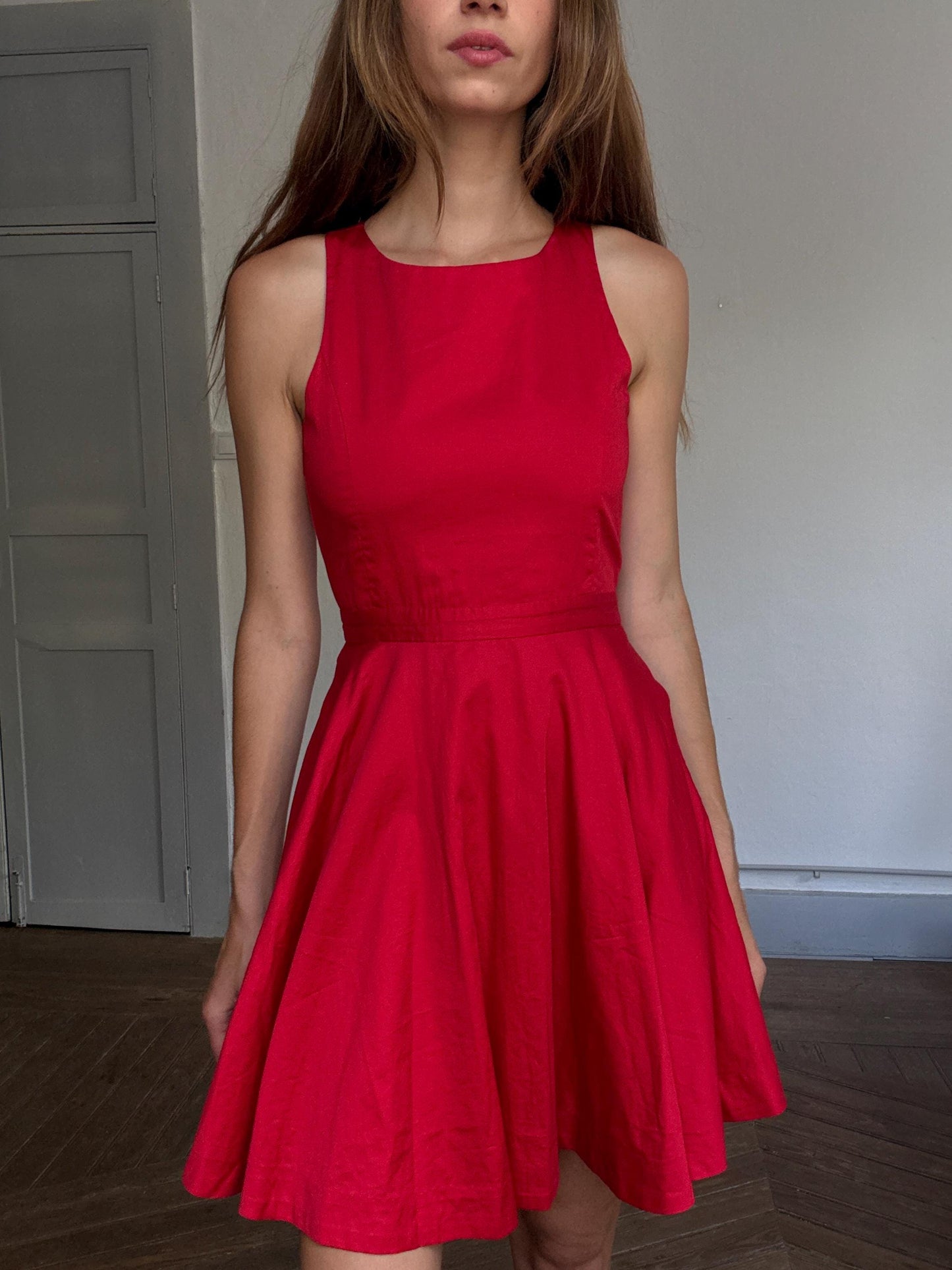 Polo Ralph Lauren red fit & flare dress – US 16, criss-cross back, sleeveless, 100% cotton, bold open-back mini