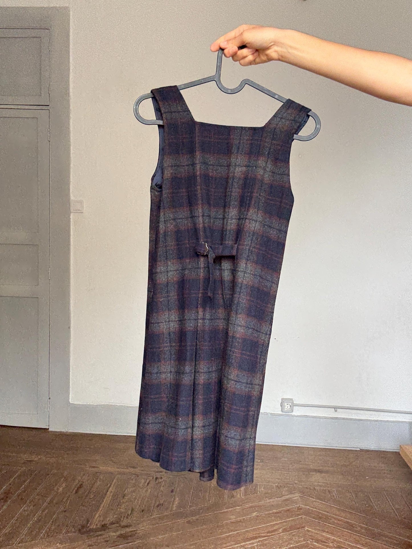 Vintage Wool Plaid Mini Dress – Dark Academia Pinafore Look | Girls Roots by On The Road | Gossip Girl Aesthetic | Petite Fit, Made in Spain