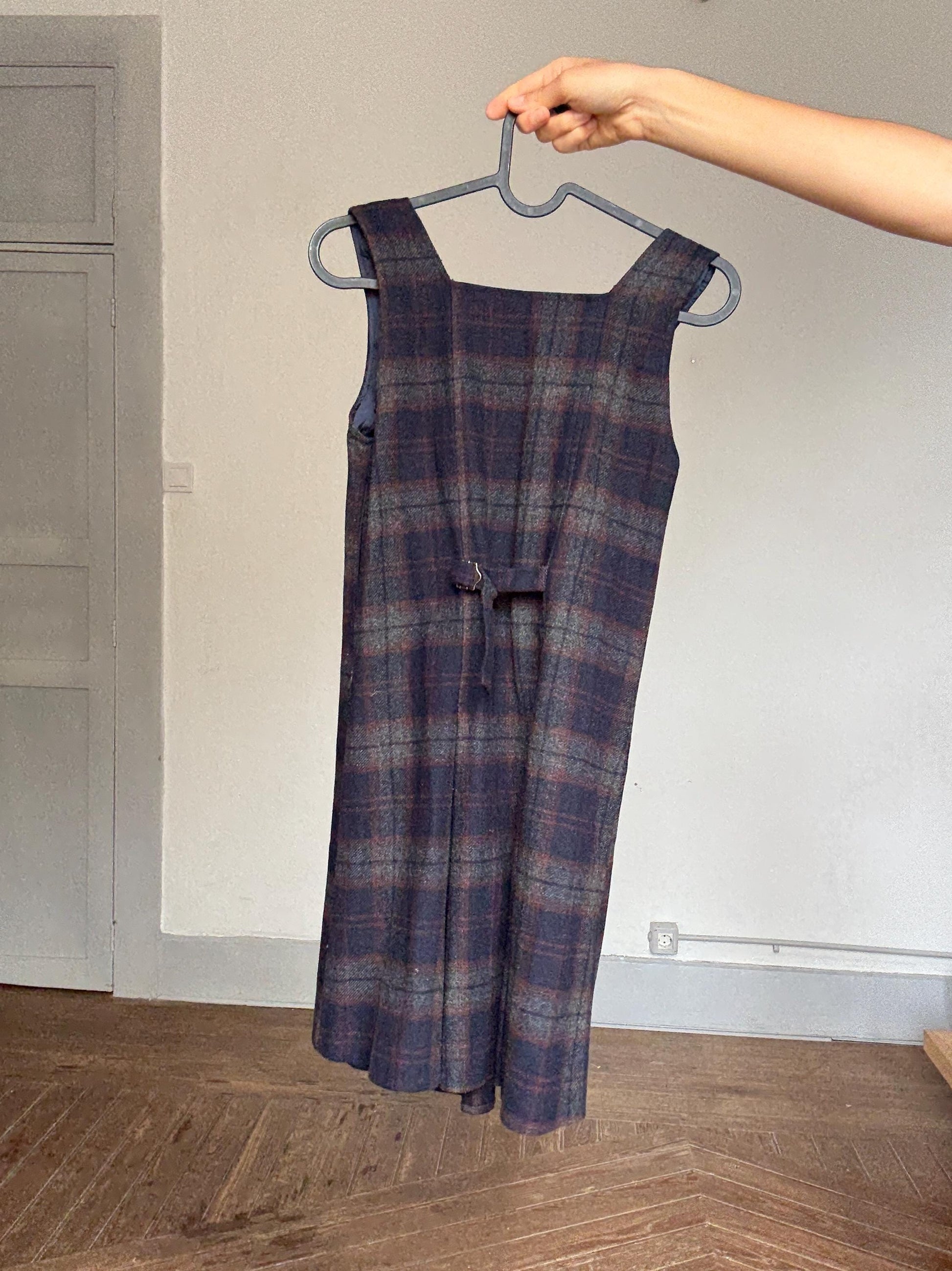 Vintage Wool Plaid Mini Dress – Dark Academia Pinafore Look | Girls Roots by On The Road | Gossip Girl Aesthetic | Petite Fit, Made in Spain