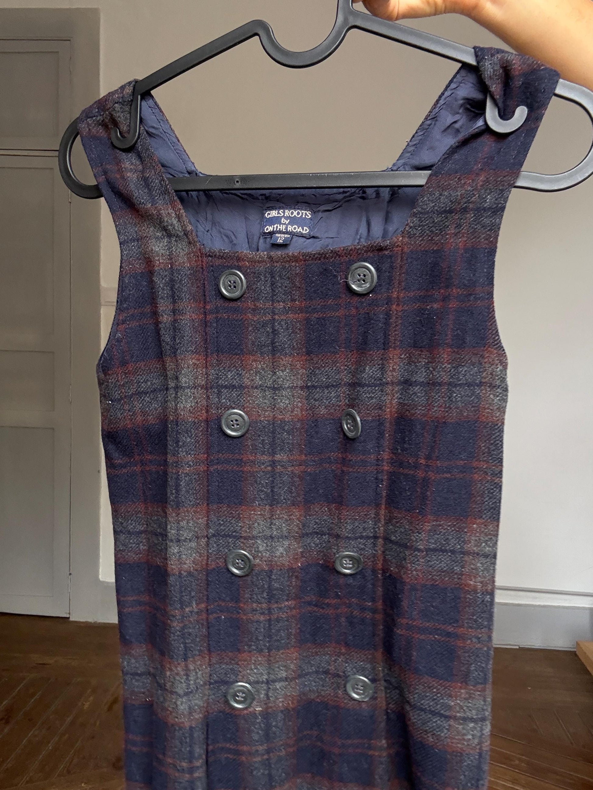 Vintage Wool Plaid Mini Dress – Dark Academia Pinafore Look | Girls Roots by On The Road | Gossip Girl Aesthetic | Petite Fit, Made in Spain