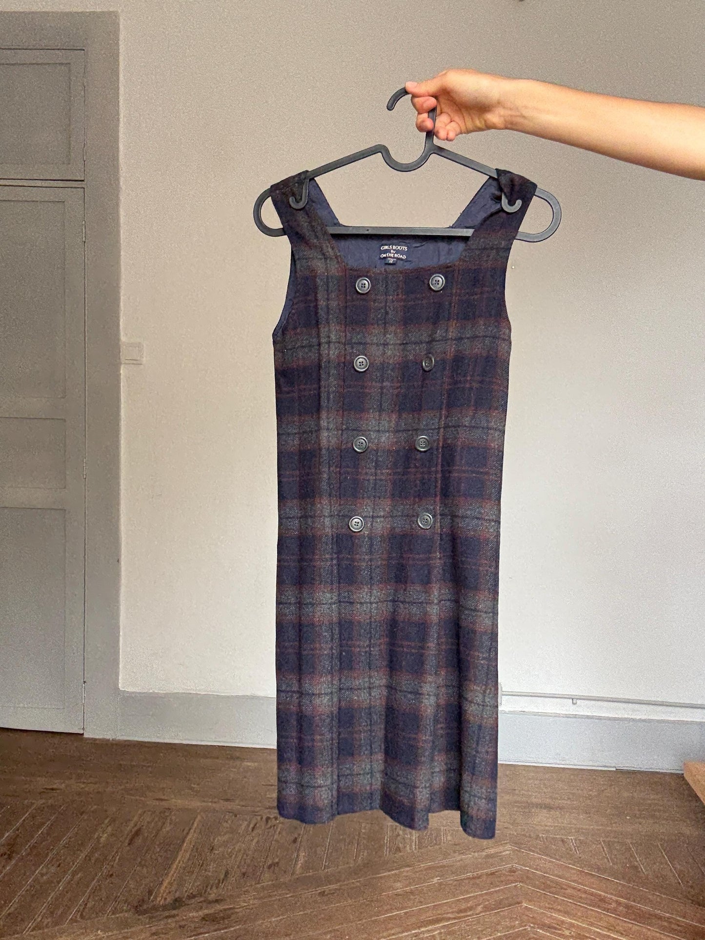 Vintage Wool Plaid Mini Dress – Dark Academia Pinafore Look | Girls Roots by On The Road | Gossip Girl Aesthetic | Petite Fit, Made in Spain