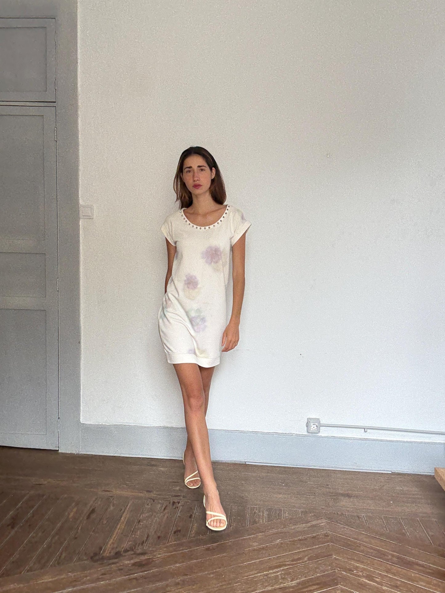 Floral Sweatshirt Dress With Studded Neckline — additional view 5
