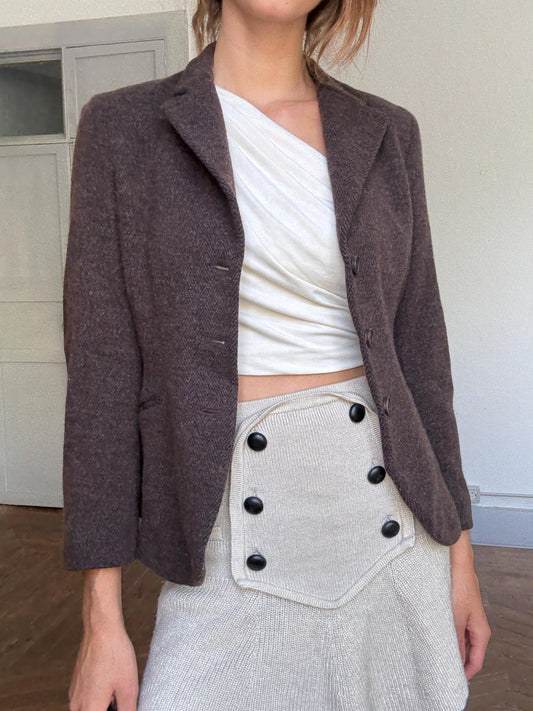 Lloyd’s Italian Wool Blazer – Preppy Academia Brown Tweed Jacket | Smart Casual Office Look | Mario Bellucci Fabric | Size S