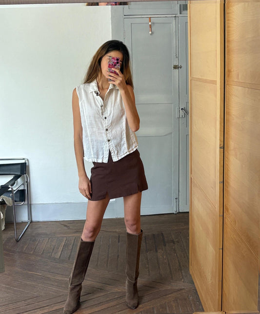 White vintage sleeveless camisole, Collared smart tank top, Elegant Dark Academia sleeveless shirt, S