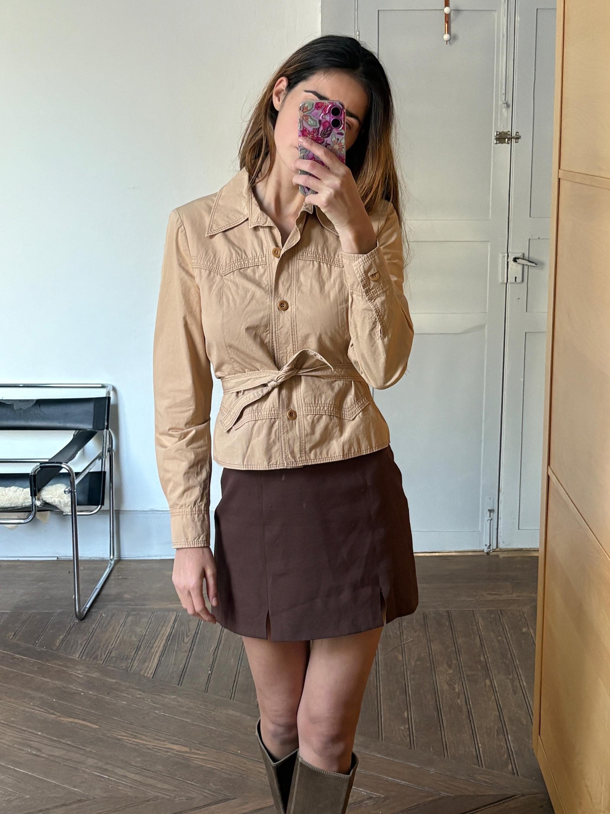 Vintage Philosophy di Alberta Ferretti beige summer jacket, Formal light brown designer blazer, Elegant woman coat, US 4–6