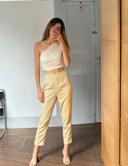 Vintage Sisley High Waist Beige Cotton Trousers