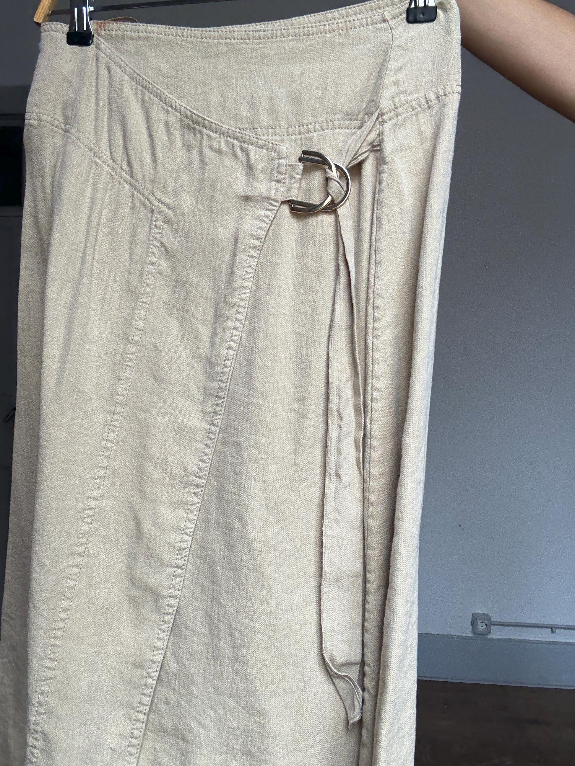 Massimo Dutti linen blend wrap skirt – XS/S, adjustable buckle, high slit, 53% linen, neutral beige midi skirt