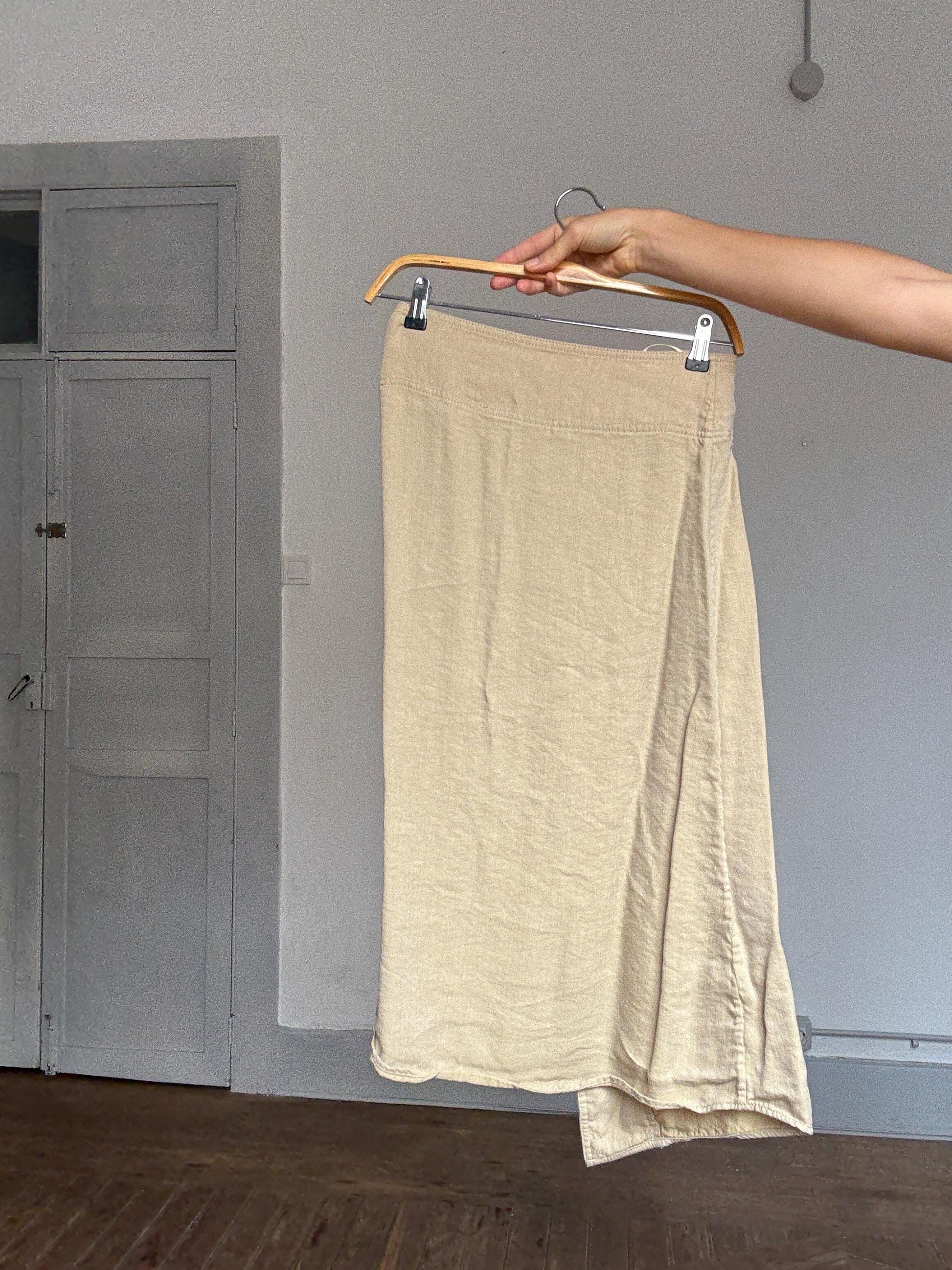 Massimo Dutti linen blend wrap skirt – XS/S, adjustable buckle, high slit, 53% linen, neutral beige midi skirt