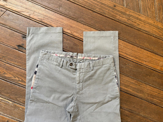 Vintage Burberry London MEN pants, Grey - Beige High luxury brand second hand trousers, Slim fit cotton pants, Size 46