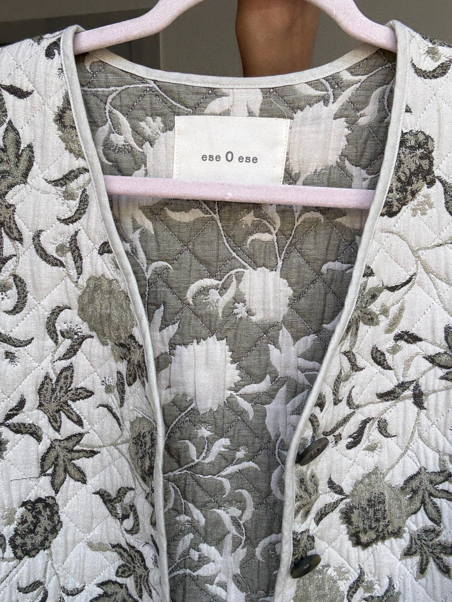 Floral Quilted Jacket – Ese o Ese Spanish Embroidered Cotton Coat | Cottagecore Lightweight Blazer | Soft Botanical Print Jacket S