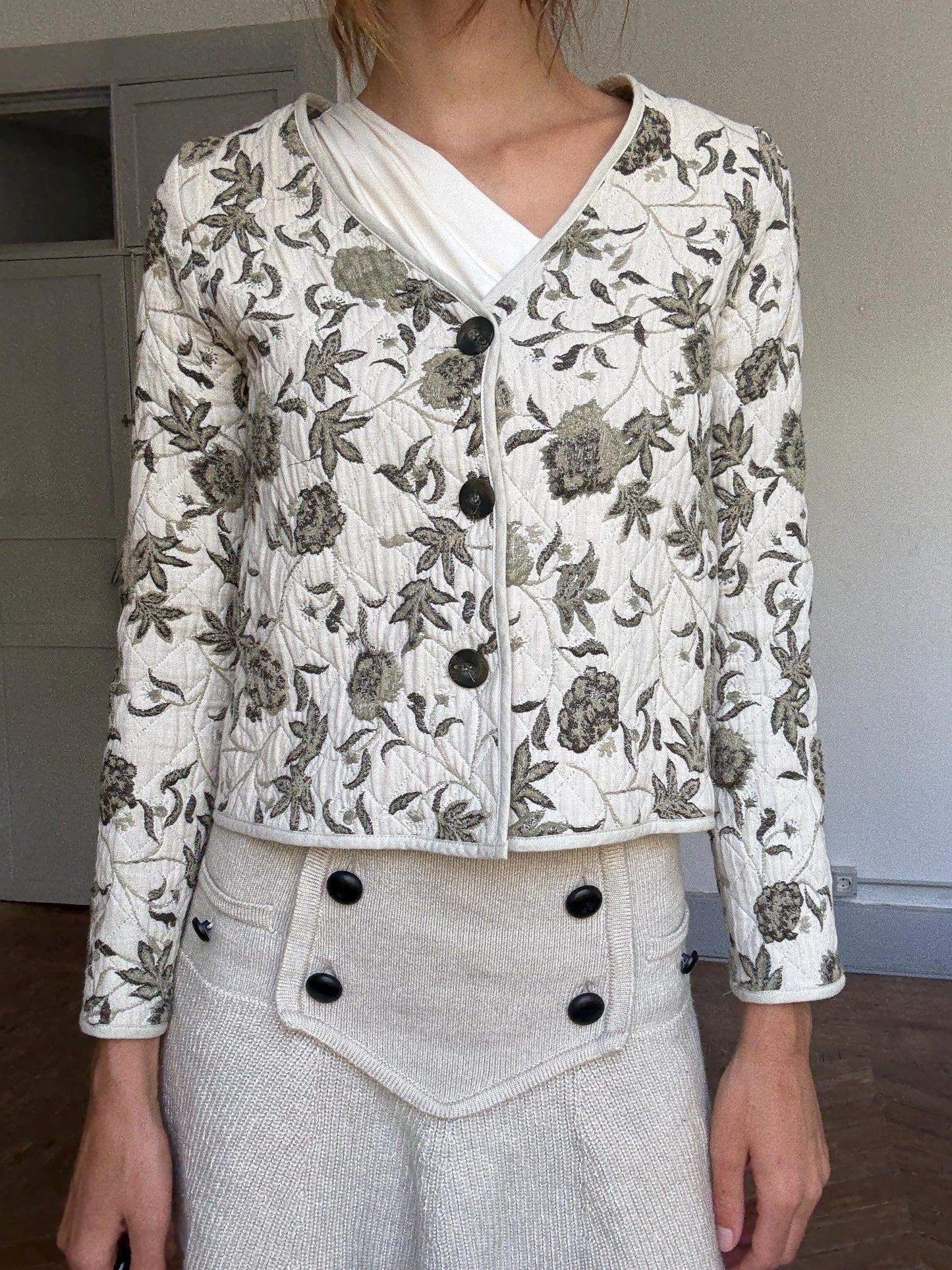Floral Quilted Jacket – Ese o Ese Spanish Embroidered Cotton Coat | Cottagecore Lightweight Blazer | Soft Botanical Print Jacket S