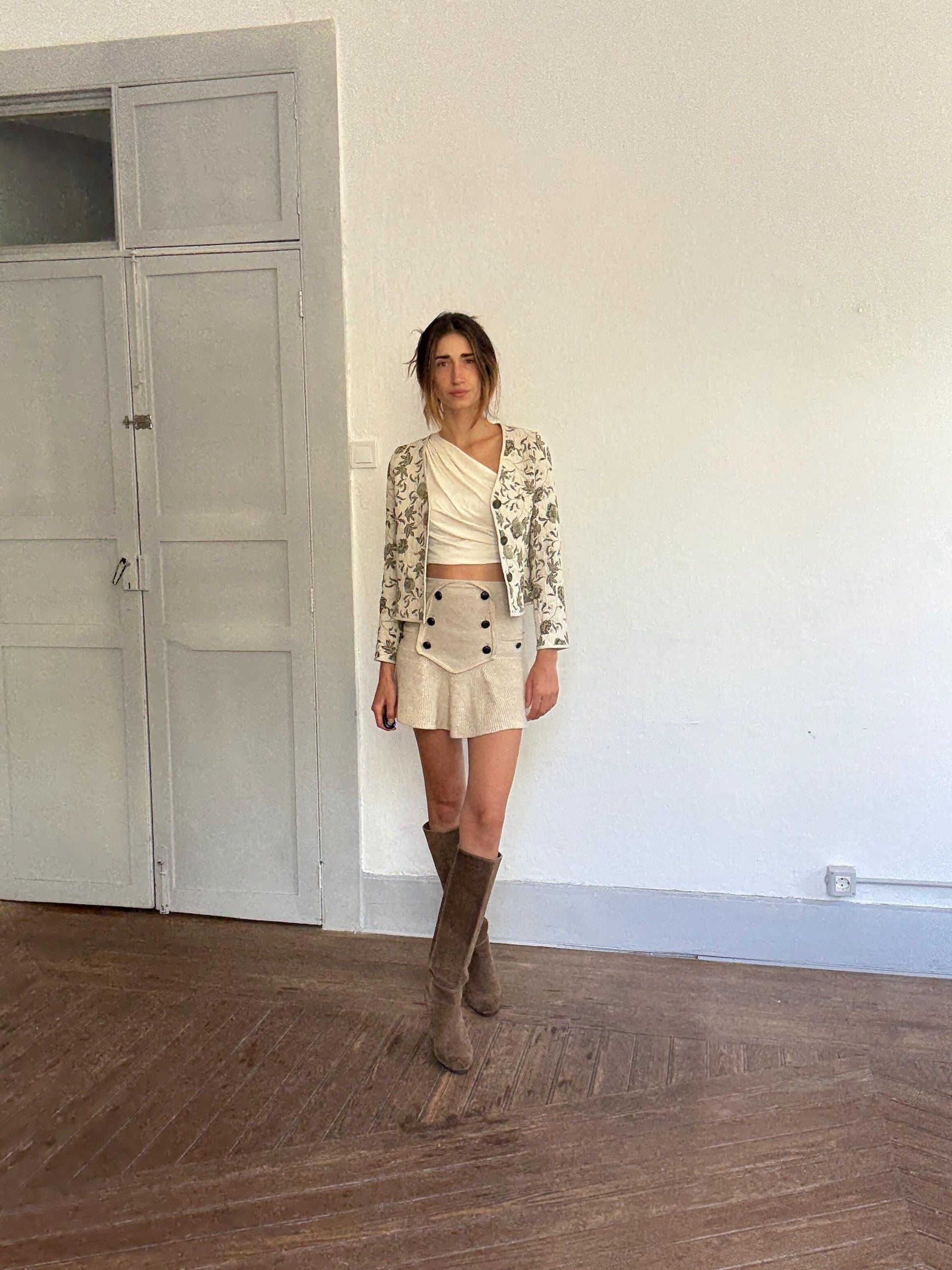 Floral Quilted Jacket In Embroidered Cotton — back view